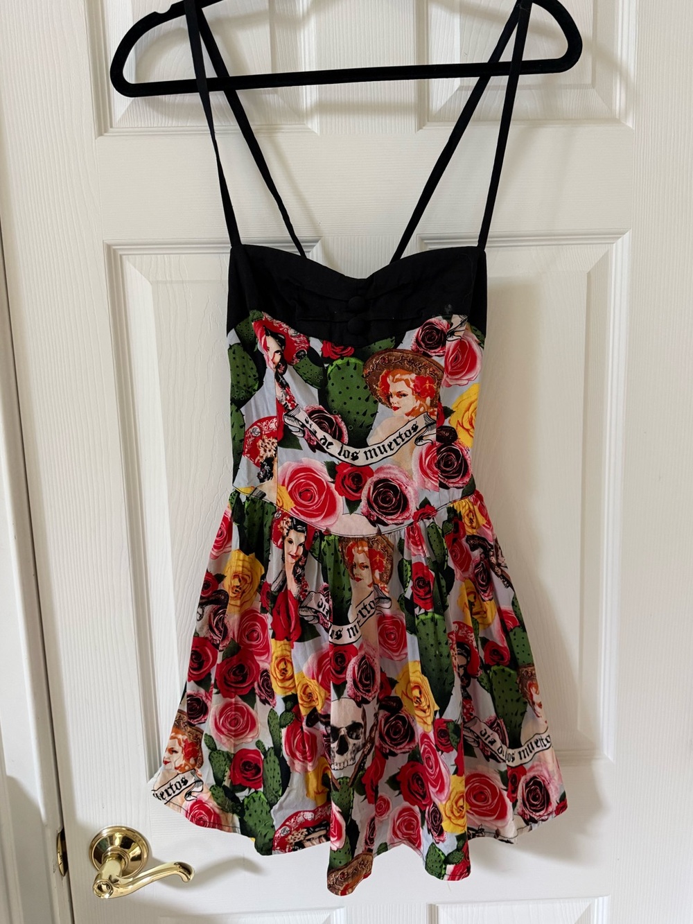 Adorable Floral skull  Sundress in Black, Red, Yellow & Green